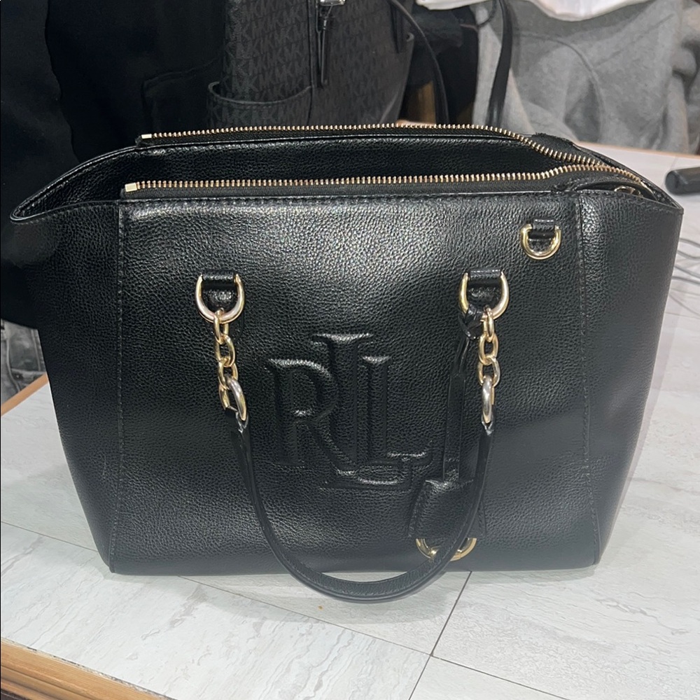 Ralph Lauren Black Leather Tote Bag